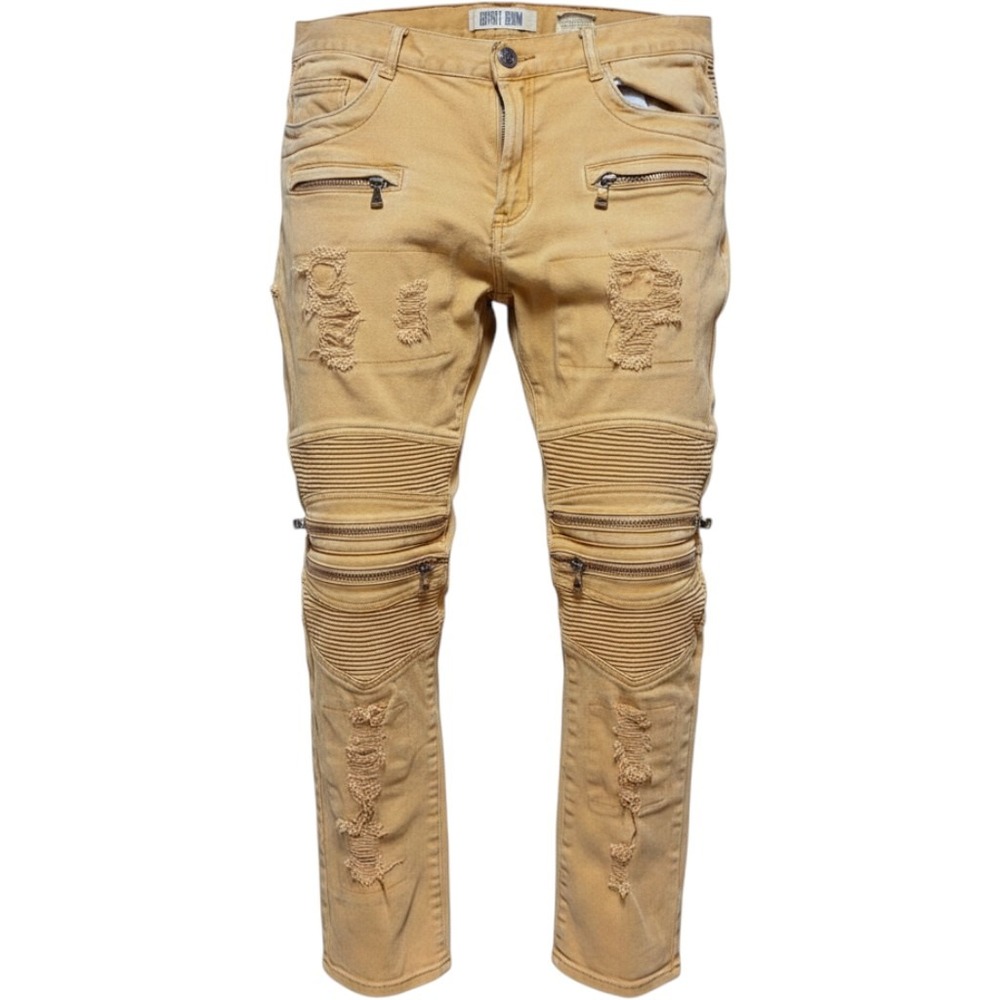 DSTRKT Denim Mens Biker Jeans 36x32 Yellow Distressed Moto Slim Fit Pants